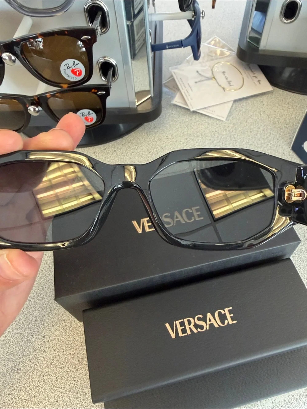 Versace Black Men’s Sunglasses with Geometric Frame